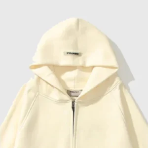 Essentials Reflective Print Zip-up Oversized Cream Hoodie